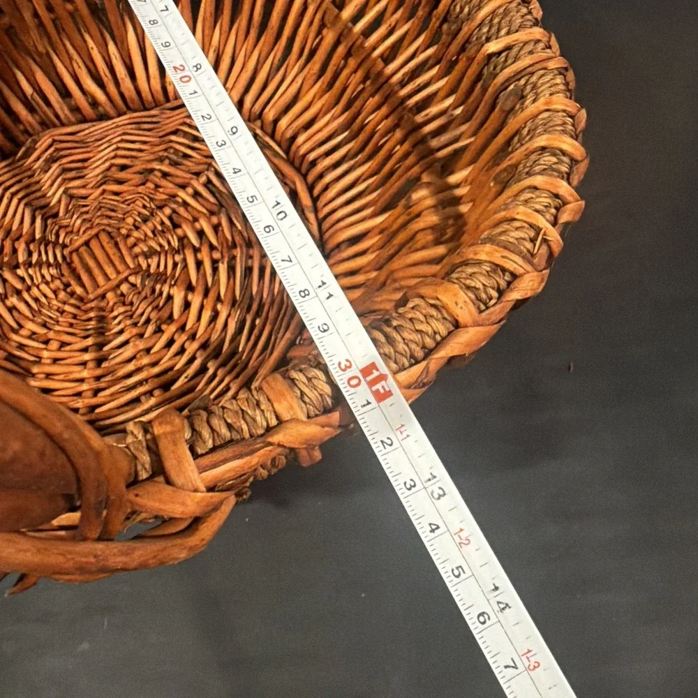 LG Rustic Wicker Gathering Basket Farmhouse Cottagecore Decor Reinforced‎ Handle